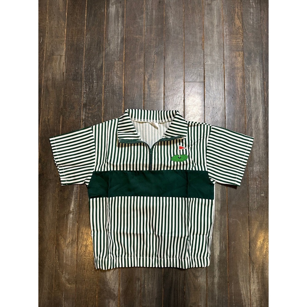 Unbranded Kids Green White Striped Golf Quarter Zip‎ Short Sleeve Shirt